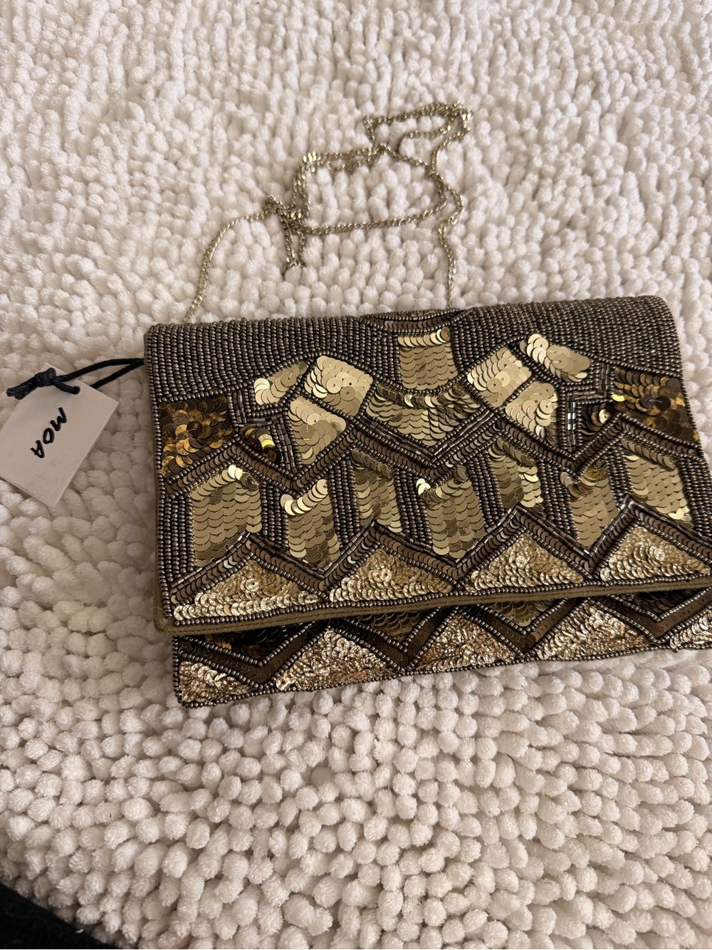 Embellished Gold Sequin Evening Clutch